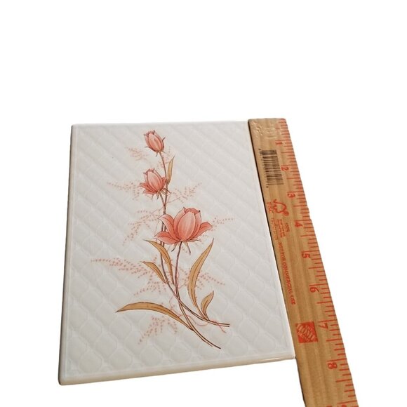 Vintage Painted Porcelain Tile Trivet Made In Spain Rose Floral Design 6 x 8 - Picture 5 of 12